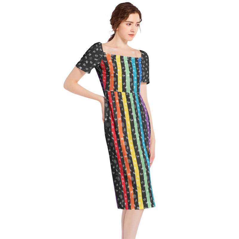 Zodiac Rainbow Split Thigh Midi Bodycon Dress - Objet D'Art