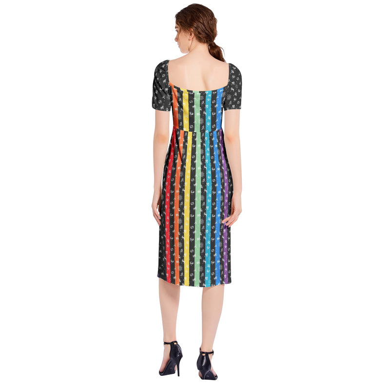 Zodiac Rainbow Split Thigh Midi Bodycon Dress - Objet D'Art