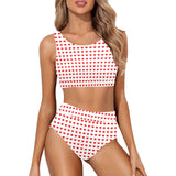 red hot hearts print Crop Top Bikini Set (Model S21) - Objet D'Art