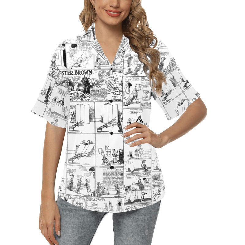 lg comic vintage print All Over Print Hawaiian Shirt for Women (Model T58) - Objet D'Art