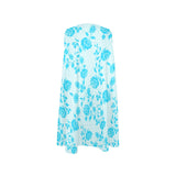 light blue greek key and medium blue roses print 2 Sleeveless A-Line Pocket Dress (Model D57) - Objet D'Art