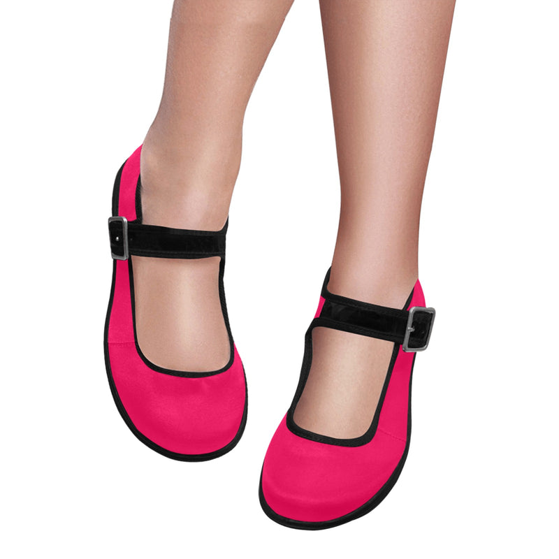 hot pink Mila Satin Women's Mary Jane Shoes (Model 4808) - Objet D'Art