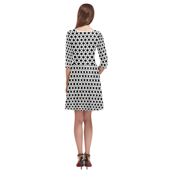 circle black print 5 Tethys Half-Sleeve Skater Dress(Model D20) - Objet D'Art