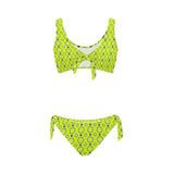 neon green polka dot unique print 2AB Bow Tie Front Bikini Swimsuit (Model S38) - Objet D'Art