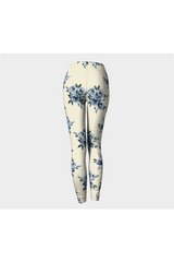 Blue Floral on Sweet Corn Premium Leggings - Objet D'Art