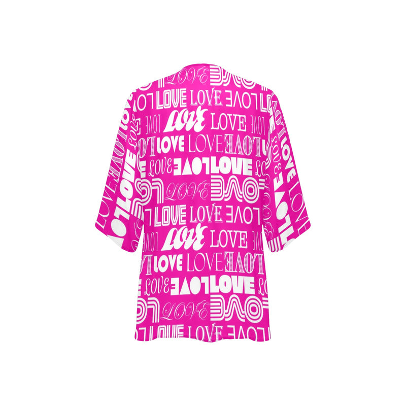 love print 11A Women's Kimono Chiffon Cover Up (Model H51) - Objet D'Art