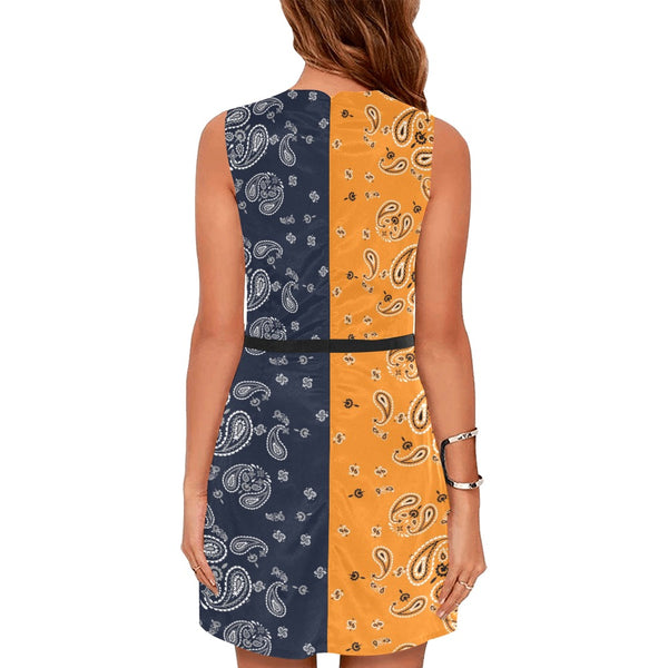 orange blue paisley yoga_leggings_template-Recovered-Recovered copy Eos Women's Sleeveless Dress (Model D01) - Objet D'Art