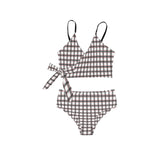 grid red gray print 2 Knot Side Bikini Swimsuit (Model S37) - Objet D'Art