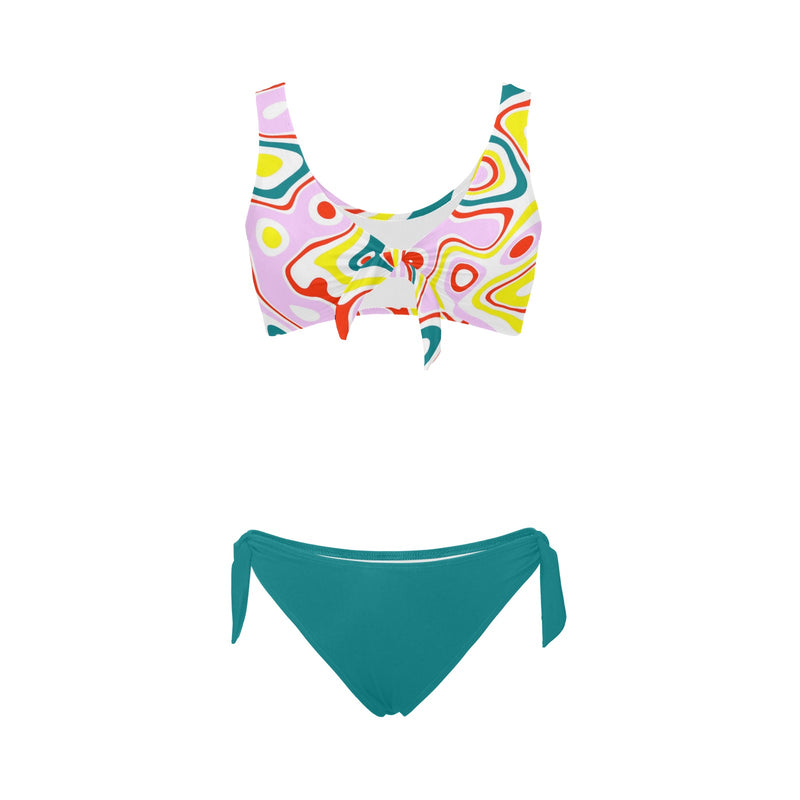 light pine green solid print Bow Tie Front Bikini Swimsuit - Objet D'Art