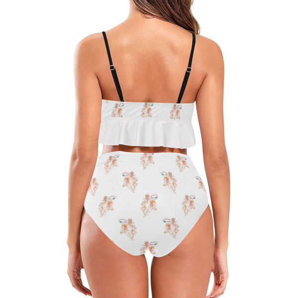 off white cheribum print Ruffle Hem Bikini Swimsuit (Model S35) - Objet D'Art