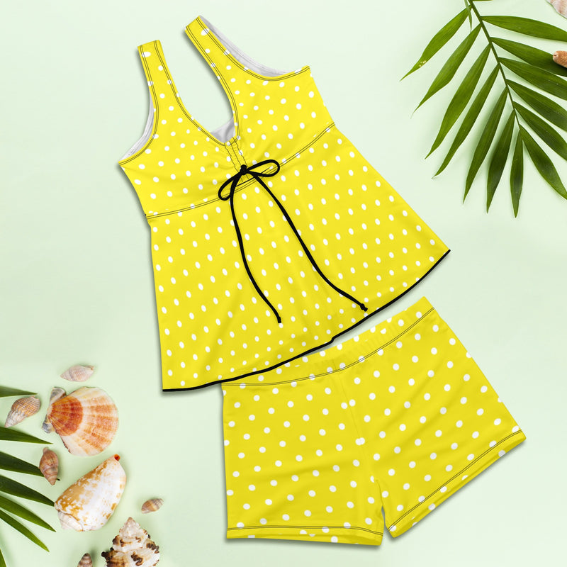 sunshine polka dots Women's Vest Skirt Split Swimsuit (Model S47) - Objet D'Art