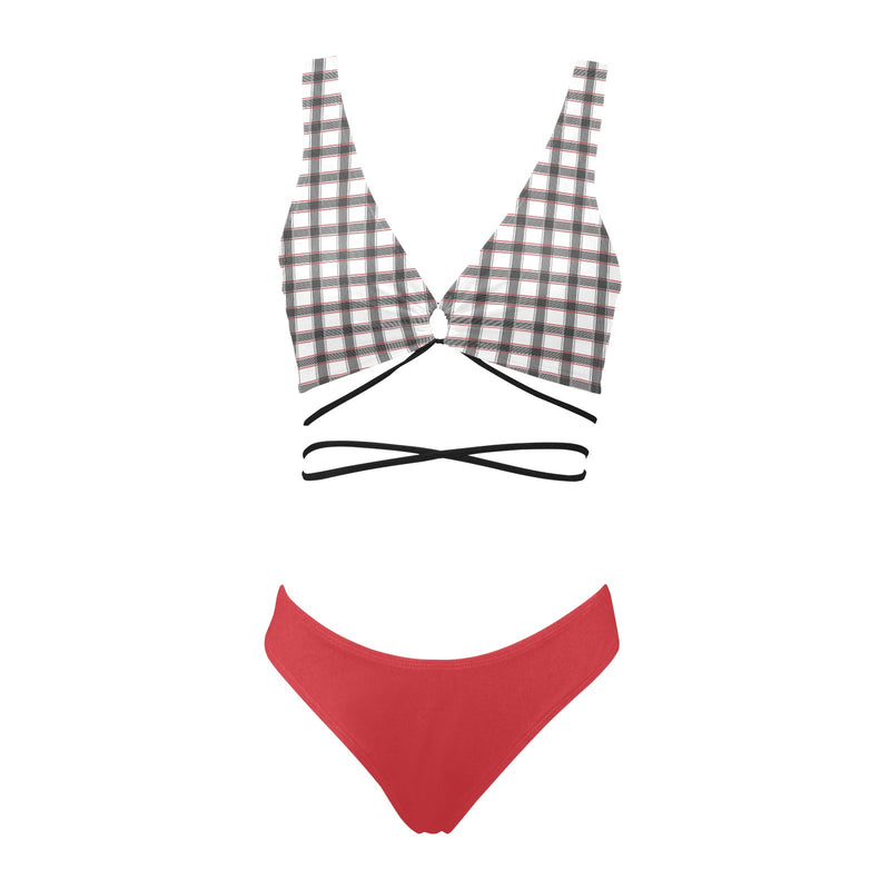 crimson solid print 2 Cross String Bikini Set (Model S29) - Objet D'Art