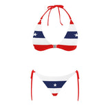 red white blue star and stripes print Buckle Front Halter Bikini Swimsuit (Model S08) - Objet D'Art
