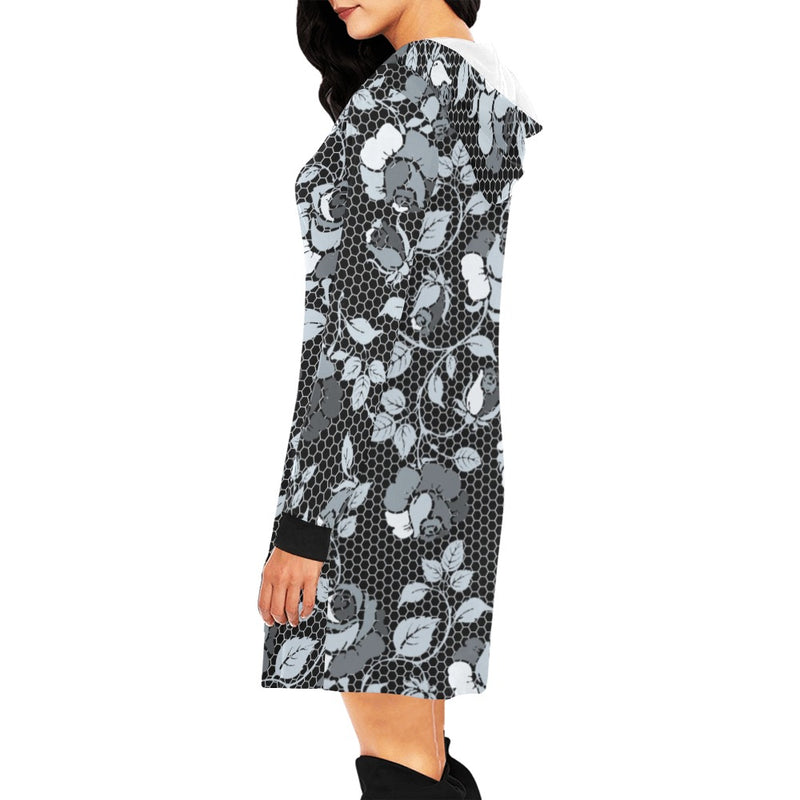 selenium gray print 1 All Over Print Hoodie Mini Dress (Model H27) - Objet D'Art