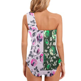 ROSE MULTICOLORED GRAY PINK PRINT 5 Women's One Shoulder Backless Swimsuit (Model S44) - Objet D'Art