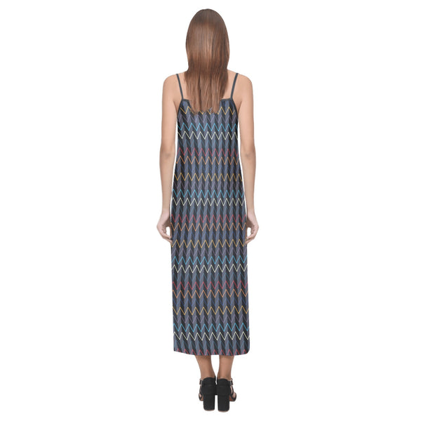 color waves print 3 V-Neck Open Fork Long Dress(Model D18) - Objet D'Art