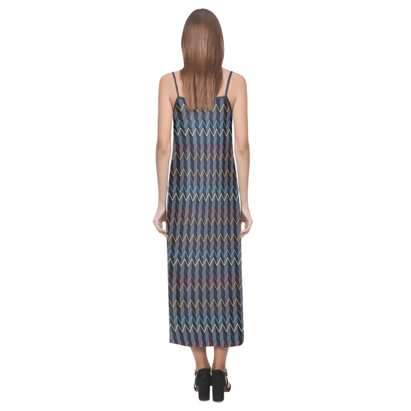 color waves print 3 V-Neck Open Fork Long Dress(Model D18) - Objet D'Art