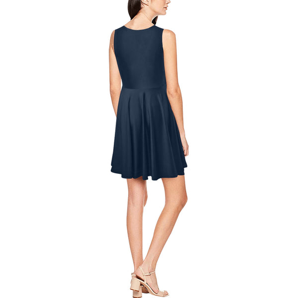 dark blue print 2 Thea Sleeveless Skater Dress(Model D19) - Objet D'Art