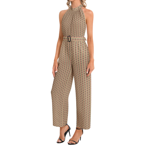 Halter Neck Buckle Belted Jumpsuit - Objet D'Art