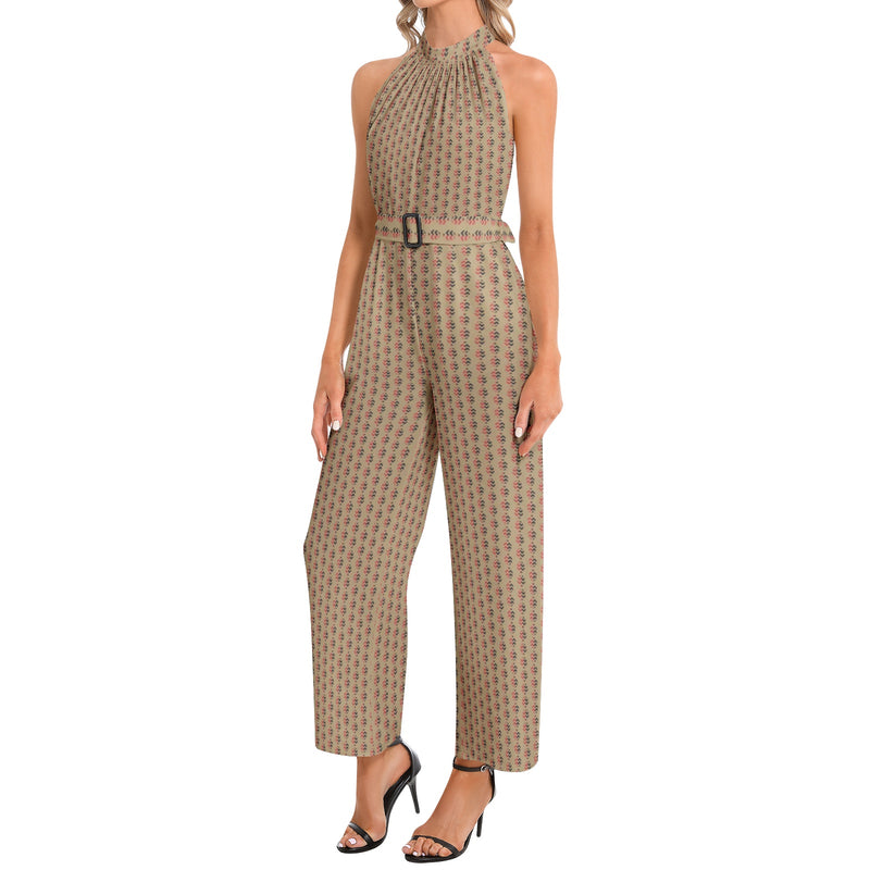 Halter Neck Buckle Belted Jumpsuit - Objet D'Art