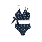 stars blue print 2 Knot Side Bikini Swimsuit (Model S37) - Objet D'Art