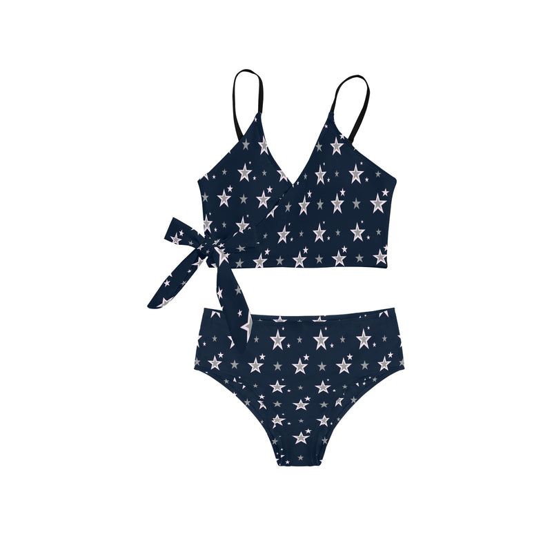 stars blue print 2 Knot Side Bikini Swimsuit (Model S37) - Objet D'Art