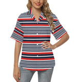 Americana Striped Hawaiian Shirt for Women - Objet D'Art