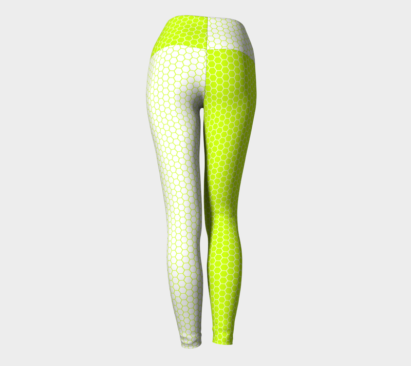 Neon Green Two Tone Honeycomb Yoga Leggings - Objet D'Art