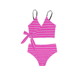 fuchsia and white greek key print Knot Side Bikini Swimsuit (Model S37) - Objet D'Art