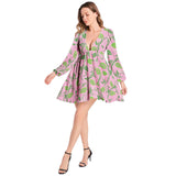 Lantern Sleeve Deep V-Neck Short Dress - Objet D'Art