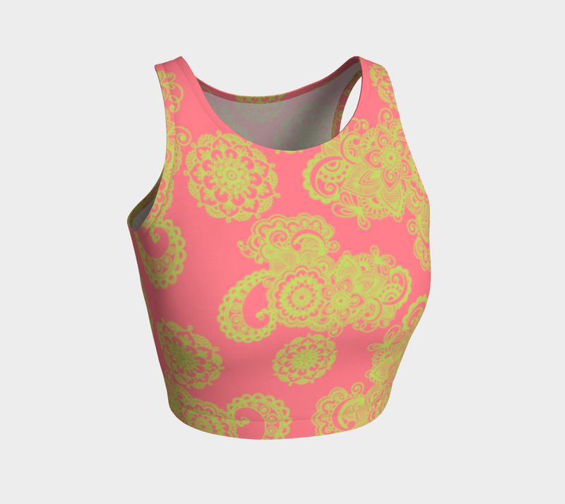 Dark Pink and Green Paisley Crop Top - Objet D'Art