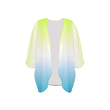 neon green to sky blue ombre Women's Kimono Chiffon Cover Up (Model H51) - Objet D'Art