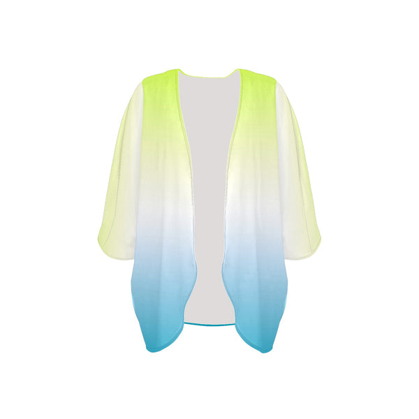 neon green to sky blue ombre Women's Kimono Chiffon Cover Up (Model H51) - Objet D'Art
