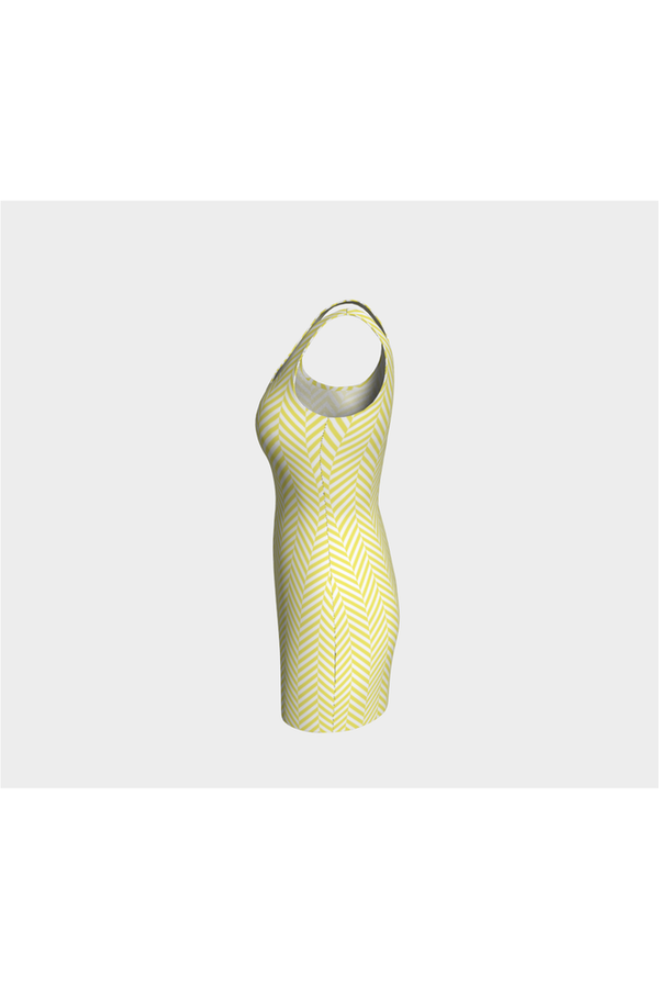 Yellow & White Herringbone Bodycon Dress - Objet D'Art