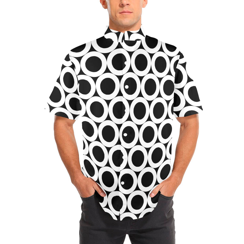 big ohs print Men's Stand-Up Collar Short Sleeve Shirt - Objet D'Art