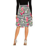 thin bw stripes roses red print 2 Melete Pleated Midi Skirt (Model D15) - Objet D'Art