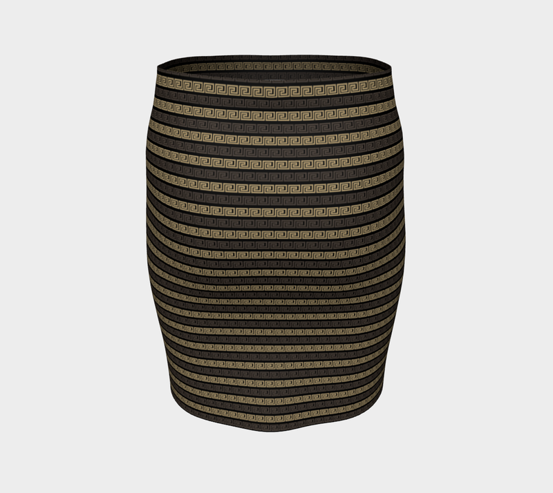 Earthtone Greek Key Fitted Skirt - Objet D'Art