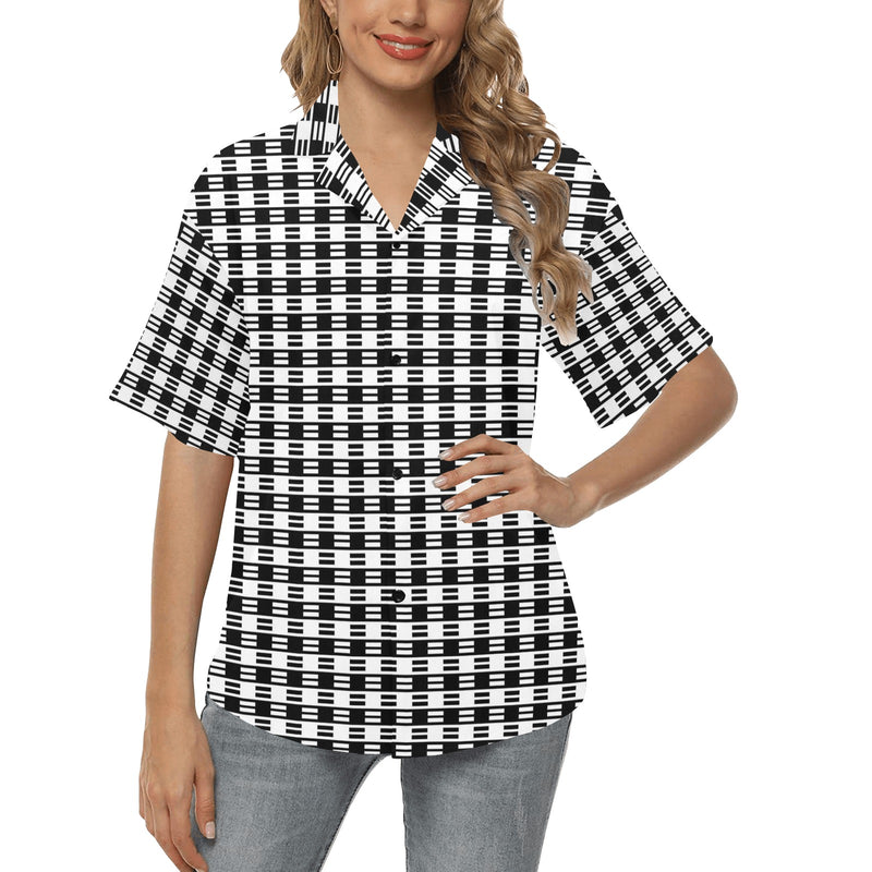 bw dash print All Over Print Hawaiian Shirt for Women (Model T58) - Objet D'Art