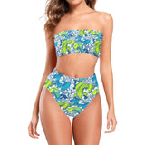 pisces neon green blue ombre print Chest Wrap Bikini Swimsuit (Model S36) - Objet D'Art