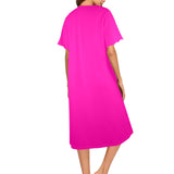 fuchsia solid print 6Q Women's Button Front House Dress - Objet D'Art