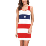 red white blue star and stripes print Medea Vest Dress (Model D06) - Objet D'Art