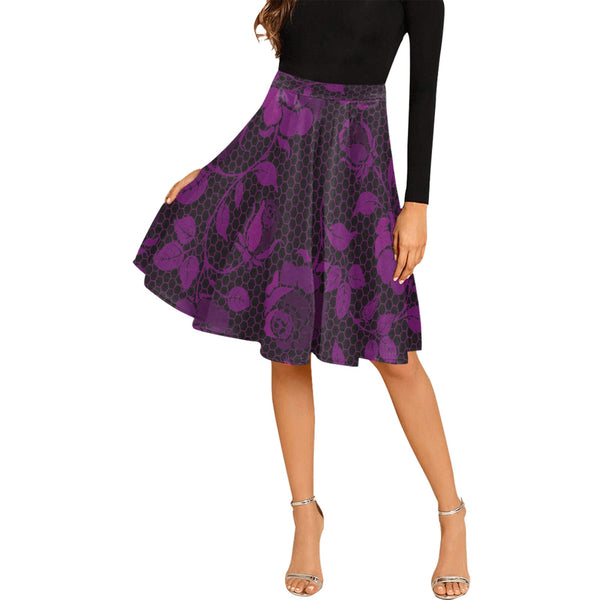 purple rose print 4 Melete Pleated Midi Skirt (Model D15) - Objet D'Art