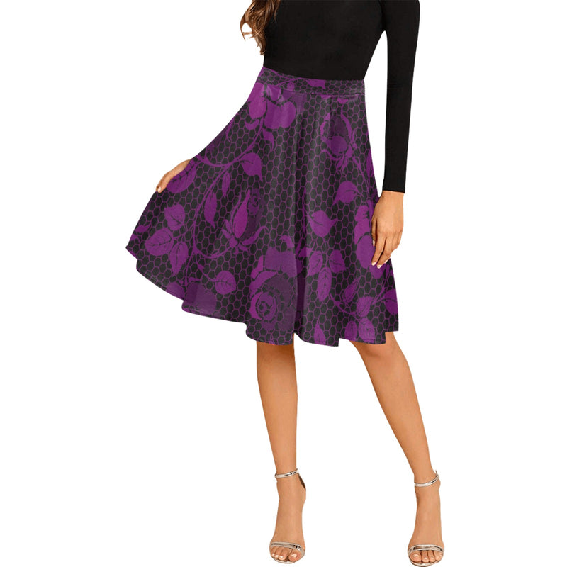 purple rose print 4 Melete Pleated Midi Skirt (Model D15) - Objet D'Art