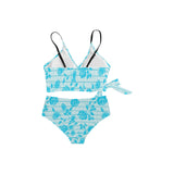 greek roses in blue print Knot Side Bikini Swimsuit (Model S37) - Objet D'Art
