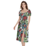 Puff Sleeve Split Thigh Midi Dress - Objet D'Art
