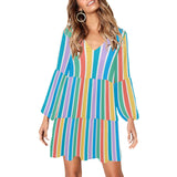 colorfully striped tropics V-Neck Loose Fit Dress (Model D62) - Objet D'Art