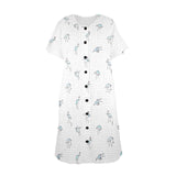 blue and white solid half Women's Button Front House Dress - Objet D'Art