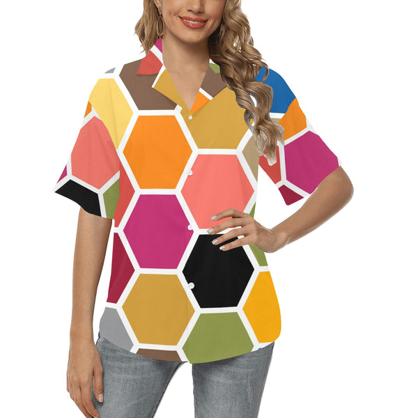 colorful hex print 5 All Over Print Hawaiian Shirt for Women (Model T58) - Objet D'Art