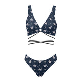 stars blue print 2 Cross String Bikini Set (Model S29) - Objet D'Art