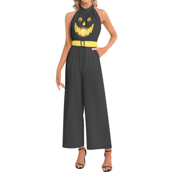 Jack O Lantern Halter Neck Buckle Belted Jumpsuit - Objet D'Art